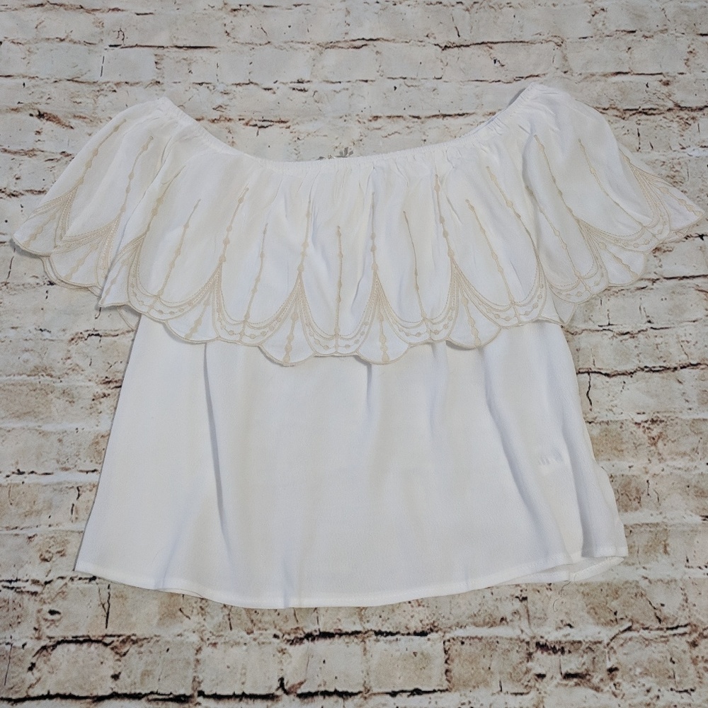 Trendy Off the Shoulder Flowy Embroidered Top - Picture 5 of 6